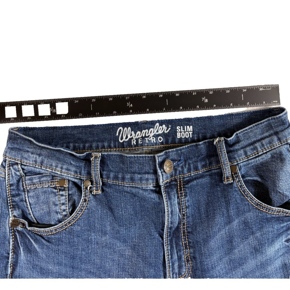 Wrangler Retro Slim Fit Bootcut Jeans Men 32x32 (32x30.5) Blue Denim Casual Wear - Picture 5 of 7